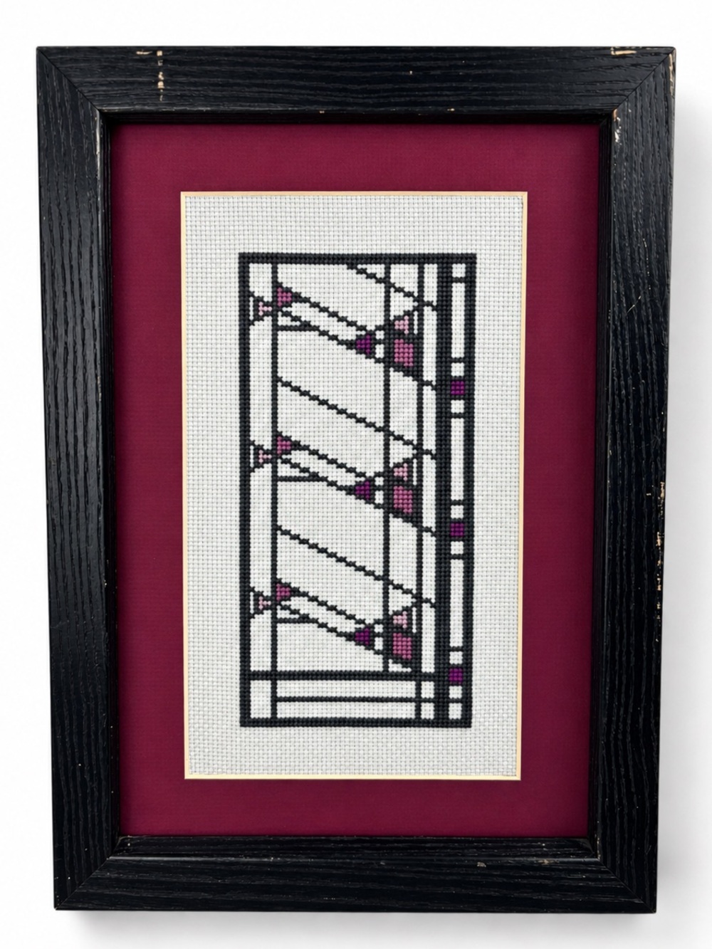 Frank Loyd Wright Hollyhock House Window Framed Geometric Cross-Stitch Art